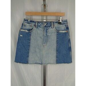 Abercrombie & Fitch Natural Rise Jean Mini Skirt Sz 12 Colorblock Distressed NEW